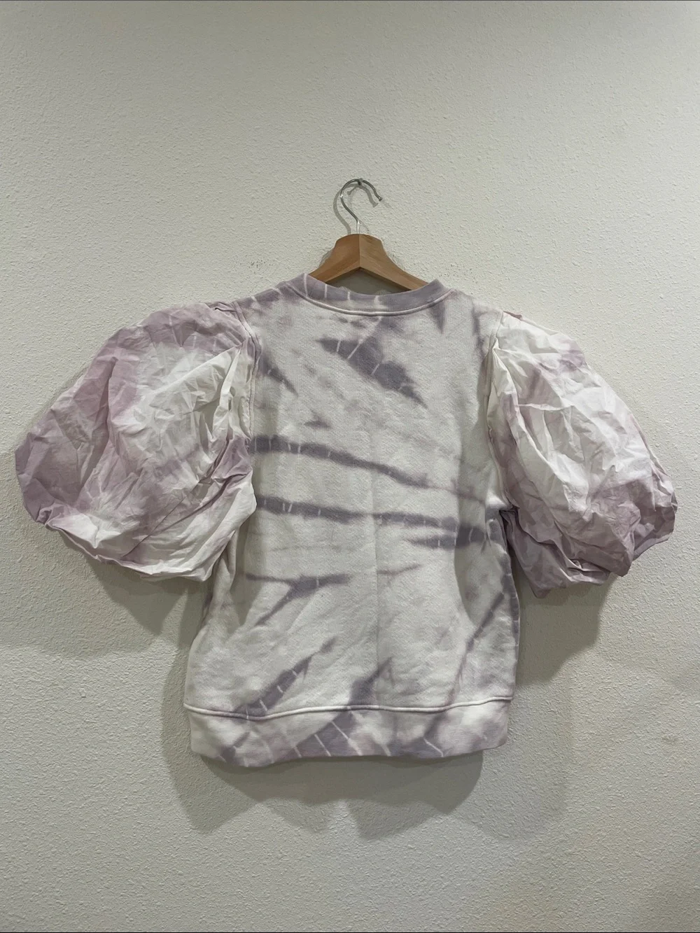 ULLA JOHNSON Elliot Pullover Puff Sleeve Thistle Purple Tie Dye 100% Cotton